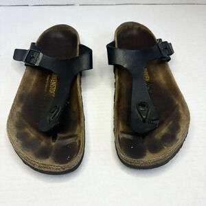 Birkenstock Sandals Women 9.5 Black Gizeh Birko Flor Thong Slip On Flats EU‎ 40